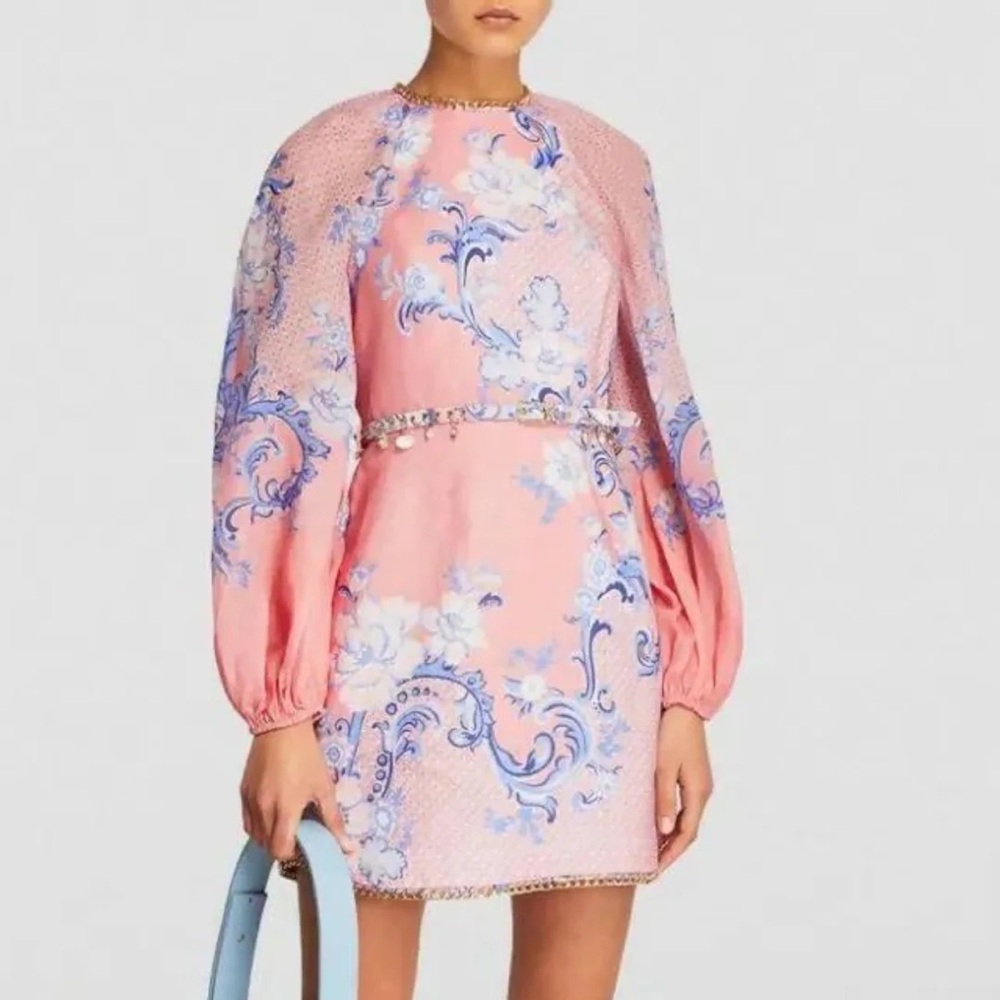 Zimmermann Pink and Blue Floral Long Sleeve Mini Dress